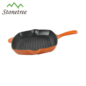 Cast Iron Roasting Grill Pan/Skillet Square With Orange Color